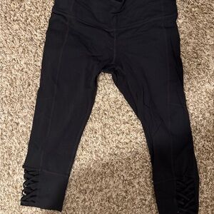 Athleta Black Leggings with Lace-Up Detail